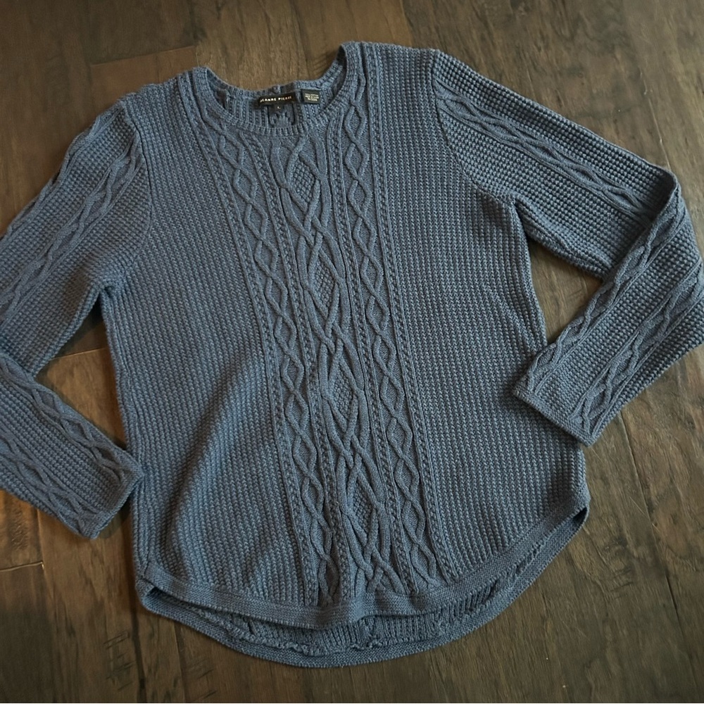 Vintage Preppy Navy Cable Knit Scoop Neck Sweater Jeanne Pierre L - Picture 2 of 9